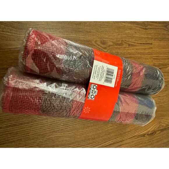Holiday Time decorative mesh fabric  NWT in black & red plaid - Picture 2 of 4